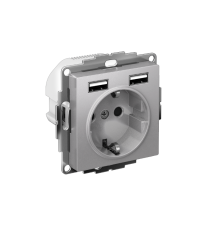 AtlasDesign Алюминий Розетка 16А c 2 USB A+A, 5В/2,4А, 2х5В/1,2А, механизм  ATN000330  SE
