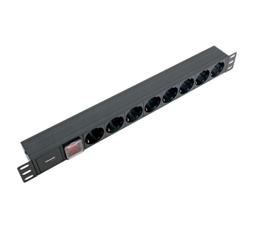 Блок розеток PDU TERACOM PRO 19" 1U 10А/250В 8 розеток Schuko с выключателем разъем C14  TRP-HPD-LS-10A-8SH-C14  EKF