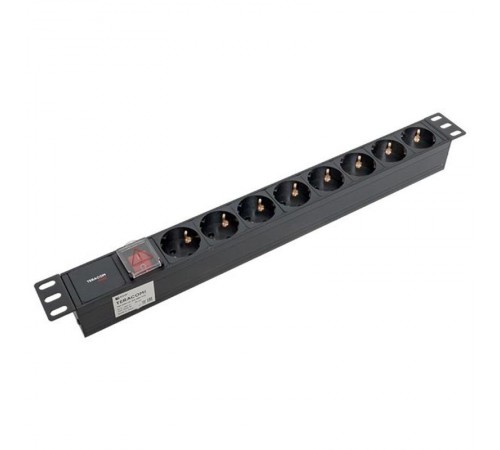 Блок розеток PDU TERACOM PRO 19" 1U 10А/250В 8 розеток Schuko с выключателем разъем C14  TRP-HPD-LS-10A-8SH-C14  EKF