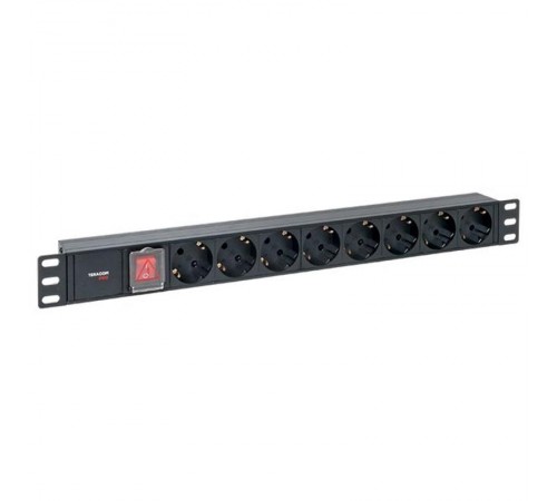 Блок розеток PDU TERACOM PRO 19" 1U 10А/250В 8 розеток Schuko с выключателем разъем C14  TRP-HPD-LS-10A-8SH-C14  EKF