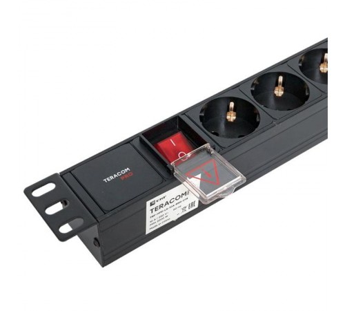 Блок розеток PDU TERACOM PRO 19" 1U 10А/250В 8 розеток Schuko с выключателем разъем C14  TRP-HPD-LS-10A-8SH-C14  EKF