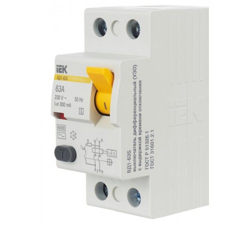 Выключатель дифференциальный (УЗО) ВД1-63S 2п 63А 300мА тип AC  MDV12-2-063-300  IEK