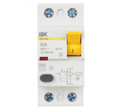 Выключатель дифференциальный (УЗО) ВД1-63S 2п 63А 300мА тип AC  MDV12-2-063-300  IEK