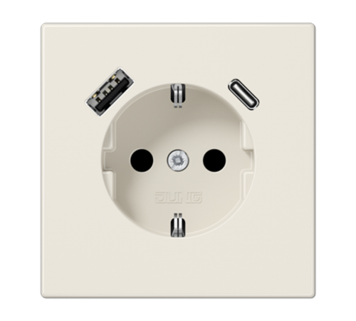 Розетка SCHUKO® с USB-зарядным устройством, тип A + тип С; термопласт; слоновая кость LS1520-15CA Jung