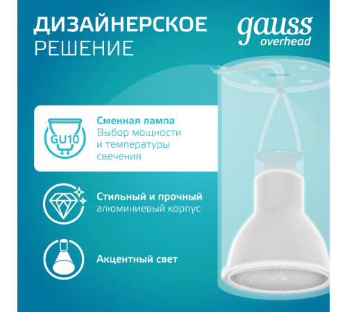 Светильник  Basic, накладной, под лампу GU10, белый 1/20/60  HD060  Gauss