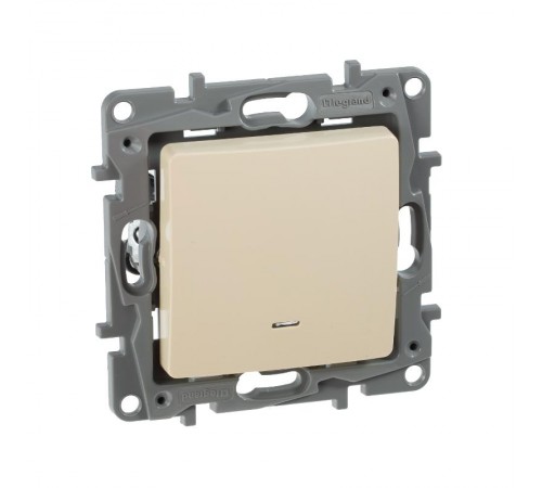 Etika Слоновая кость Выключатель 1-клавишный с подсветкой, 10А, винтовые клеммы  672303  Legrand