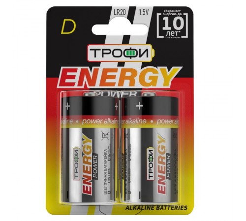 Батарейка щелочная (алкалиновая) LR20-2BL (12/96/3168) (D)   C0034933  ТРОФИ