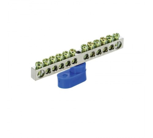 Шина "N" нулевая 6х9мм 12/1 (12 групп/крепеж по центру) с одним угловым изолятором (10 шт/уп)  PR08.28910  Промрукав