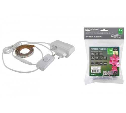 Комплект светодиодной ленты SMD2835-60 LED/м-12 В-4,8 Вт/м-IP65-3000 К (1 м), 6 Вт  SQ0331-0231  TDM