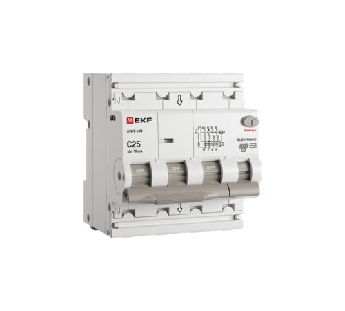 Выключатель автоматический дифференциального тока АВДТ-63N 3P+N 25А 10мА C тип A электронный 6кА PROXIMA  D63N46EA25C10  EKF