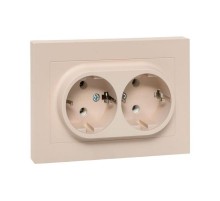 Механизм розетки двойной, 16А, с заземлением, без шторок, с рамкой, кремовый Эпика  UP1-SOI-210 EKF