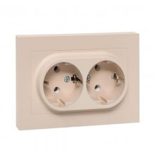 Механизм розетки двойной, 16А, с заземлением, без шторок, с рамкой, кремовый Эпика  UP1-SOI-210 EKF