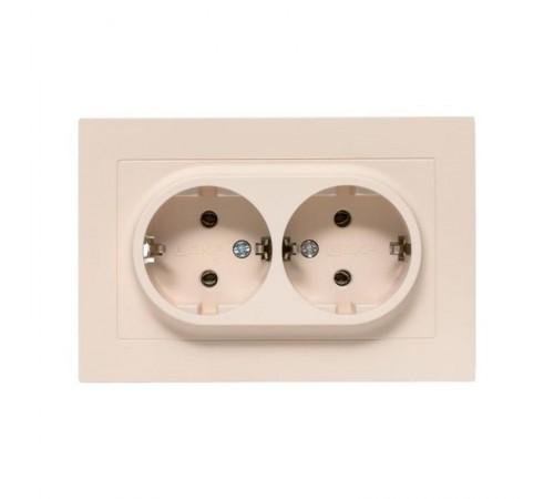 Механизм розетки двойной, 16А, с заземлением, без шторок, с рамкой, кремовый Эпика  UP1-SOI-210 EKF