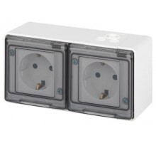Розетка 2-ая ЭРА Эксперт 11-2504-01 2х2P+E гориз. IP55, с заземлением со шторками, 16A-250В, ОУ, Белый  Б0063262  ЭРА