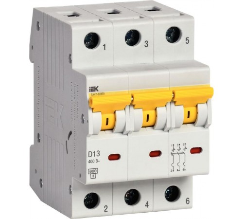 Выключатель автоматический трехполюсный ВА47-60МА без тепл. расцеп. 3P 13А 6кА D  MVA33-3-013-D  IEK