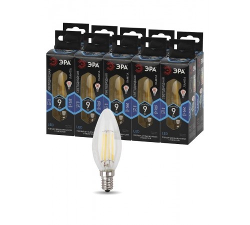 Лампа светодиодная F-LED F-LED B35-9w-840-E14 (филамент, свеча, 9Вт, нейтр, E14)  Б0046995  ЭРА