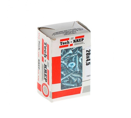 Саморезы универсальные 20х4,5 мм (200 шт) оцинкованные - коробка с окном ( 0,305 кг)  102187  Tech-KREP