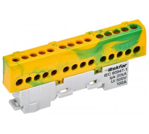 TEKFOR Шина PE "земля" изол на универсальном держателе 6х9-14-ЖЗ  TF-NN10-14-KL-K52  IEK