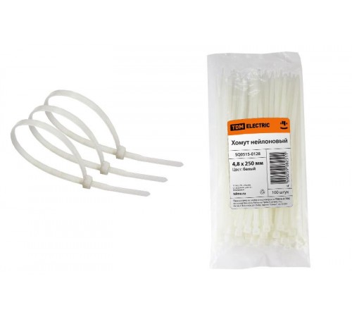 Хомут 4,8х250мм нейлон (белый) (100шт)   SQ0515-0128  TDM