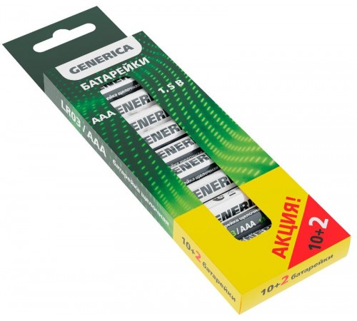 Батарейка щелочная Alkaline LR03/AAA (10+2шт) ПРОМО  ABT-LR03-ST-B12-G  GENERICA