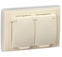 КВАРТА Кремовый Розетка 2-местная с заземлениемсо шторками РСбш12-3-ККм-44 16А IP44  KV-R26-16-44-K33  GENERICA