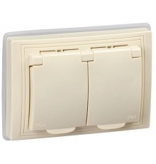 КВАРТА Кремовый Розетка 2-местная с заземлениемсо шторками РСбш12-3-ККм-44 16А IP44  KV-R26-16-44-K33  GENERICA