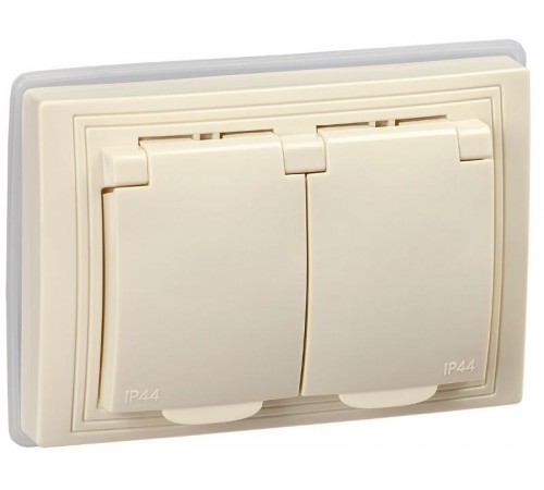 КВАРТА Кремовый Розетка 2-местная с заземлениемсо шторками РСбш12-3-ККм-44 16А IP44  KV-R26-16-44-K33  GENERICA