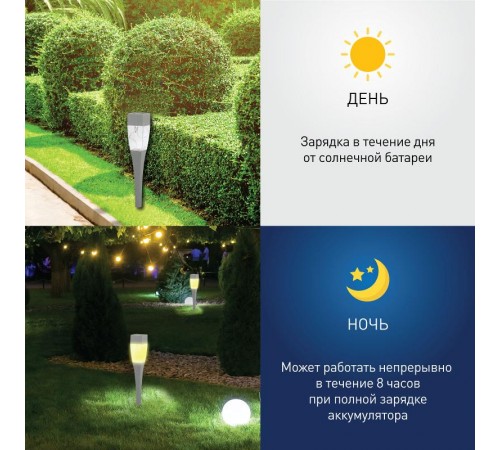 Cветильник садовый декоративный SL-SS38-GLOW-2 на солнечной батарее, сталь, пластик, серый, 38 см  Б0032578  ЭРА