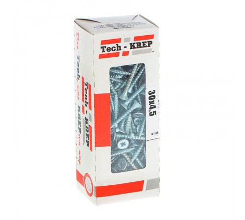 Саморезы универсальные 30х4,5 мм (200 шт) оцинкованные - коробка с окном ( 0,442 кг)  102189  Tech-KREP