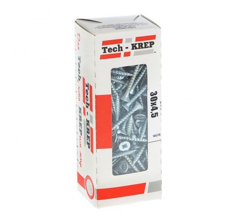 Саморезы универсальные 30х4,5 мм (200 шт) оцинкованные - коробка с окном ( 0,442 кг)  102189  Tech-KREP