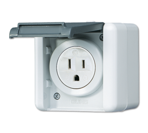 USA-стандарт NEMA, 2 полюса + заземление, 15А 125V~; для накладного монтажа  821-15USW  Jung