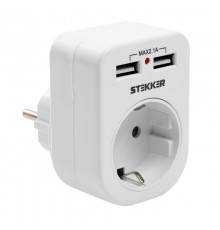 Переходник сетевой с/з (+ 2 USB 2,1А), 250В, 16A, ADP16-24-20, белый  39626  STEKKER