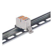 Блок распределительный с гориз. адаптером на рейку шириной 35мм, зажим push-in, 6 точек подключения 2,5 кв.мм, серый  DTP1-006-04SPUG-H  DKC