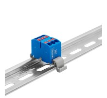 Блок распределительный с гориз. адаптером на рейку шириной 35мм, зажим push-in, 6 точек подключения 2,5 кв.мм, синий  DTP1-006-04SPUB-H  DKC