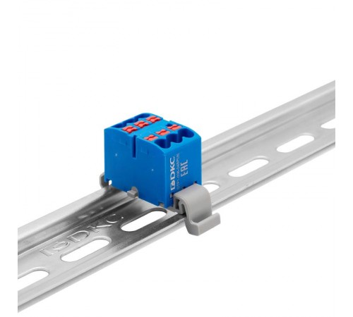 Блок распределительный с гориз. адаптером на рейку шириной 35мм, зажим push-in, 6 точек подключения 2,5 кв.мм, синий  DTP1-006-04SPUB-H  DKC