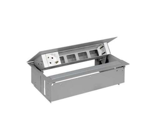 Simon S400 Врезной розеточный блок с крышкой и мет. вводом, 1x2P+E, 4 пустых модуля, алюминий, Simon 400  45501000-133  Simon