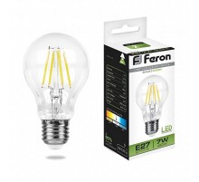 Лампа светодиодная LB-57 (7W) 230V E27 4000K филамент A60 прозрачная  25570  FERON