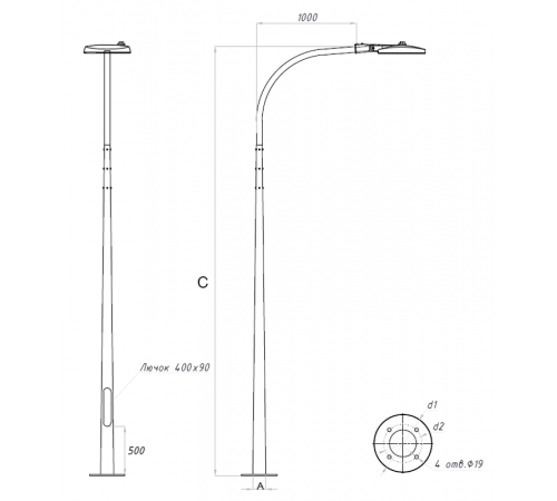 Осветительный комплекс SKYLINE LED 30W DK 827 RAL9005 K-POLE 4M (в комплекте ЗДФ)  4707000260  Световые Технологии