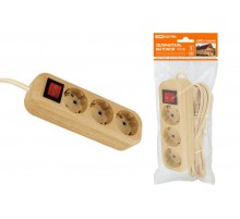 Удлинитель бытовой  У03В выключатель, 3 гнезда, 5метров,2П+3, ПВС 3х1мм2 "Эко" (сосна) 16А/250В  SQ1303-2102  TDM