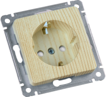 Розетка скрытой установки, одноместная, с заземляющим контактом, со шторкой, механизм, цвет сосна  РС16-412-02  HEGEL