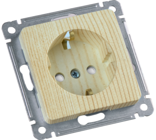 Розетка скрытой установки, одноместная, с заземляющим контактом, со шторкой, механизм, цвет сосна  РС16-412-02  HEGEL