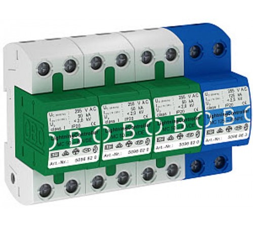 Устройства защиты от импульсных перенапряжений УЗИП для силовых сетей 3+NPE (Класс I), 255 В (MC 50-B 3+1)  5096878  OBO Bettermann