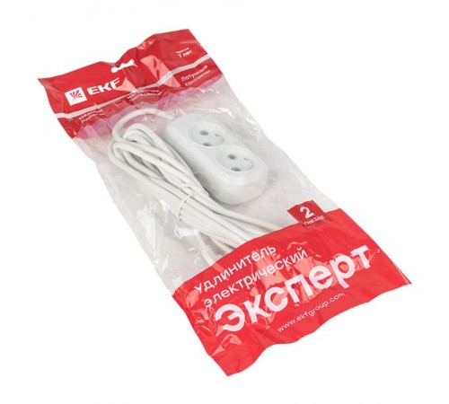 Удлинитель "Эксперт" 2 гнезда  5 метров 10А/2,2кВт без заземления ПВС 2х0,75  EKF PROximaUBA10-275-2-05EKF