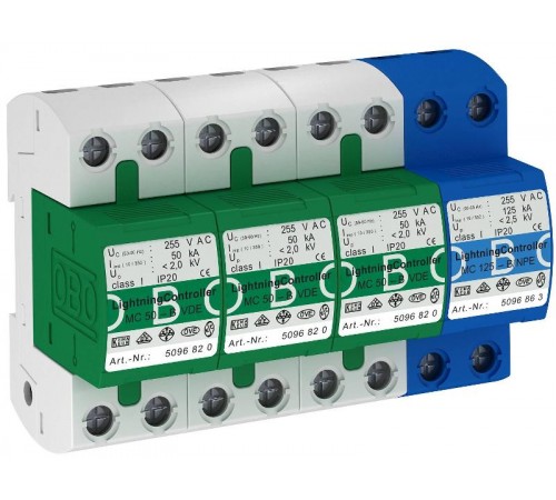 Устройства защиты от импульсных перенапряжений УЗИП для силовых сетей 3+NPE (Класс I), 255 В (MC 50-B 3+1)  5096878  OBO Bettermann