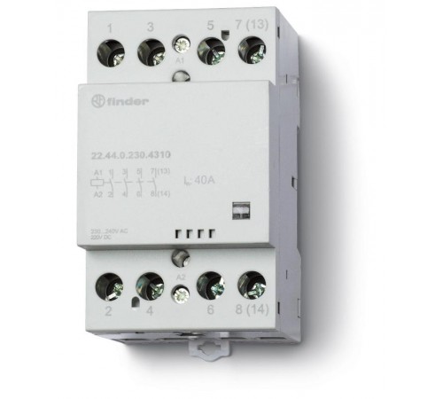 Модульный контактор; 2NO+2NC 40А; контакты AgSnO2; катушка 230В АС/DC; ширина 53.5мм; степень защиты IP20  224402304610  Finder