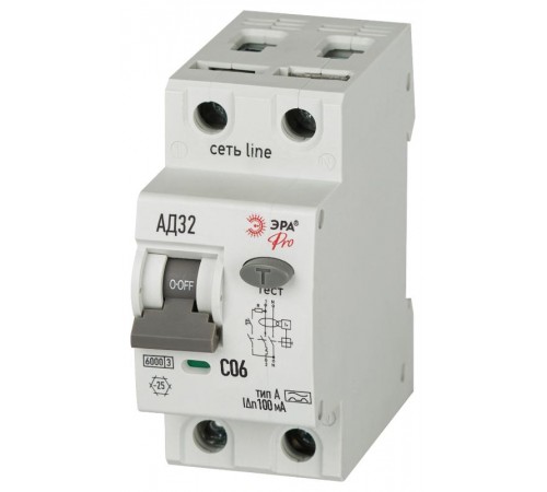 АВДТ 6кА  PRO D326M2C06А100 АД-32 электромеханическое 1P+N C06 100мА тип А   Б0059085  ЭРА