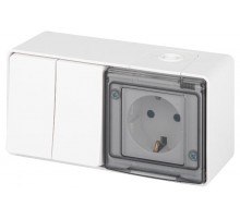 Блок: Розетка с выключателем 2-клавишным ЭРА Эксперт 11-7502-01 IP55, 16A(10AX)-250В, ОУ, Белый  Б0063270  ЭРА