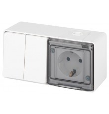 Блок: Розетка с выключателем 2-клавишным ЭРА Эксперт 11-7502-01 IP55, 16A(10AX)-250В, ОУ, Белый  Б0063270  ЭРА
