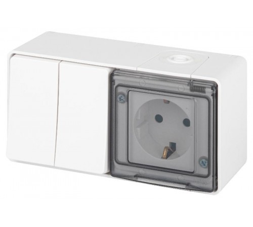 Блок: Розетка с выключателем 2-клавишным ЭРА Эксперт 11-7502-01 IP55, 16A(10AX)-250В, ОУ, Белый  Б0063270  ЭРА