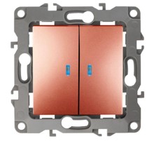 Выключатель двойной с подсветкой 12-1105-14 , 10АХ-250В,  медь  Б0019293  ЭРА